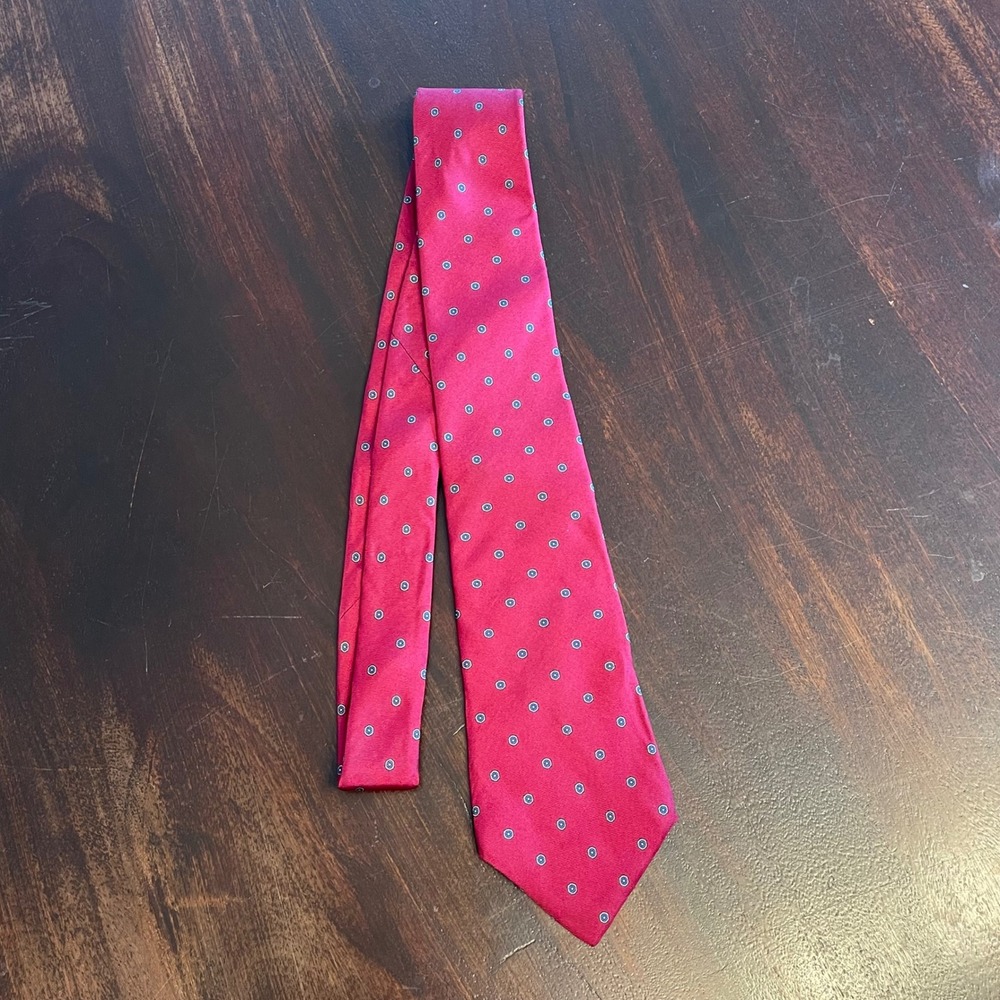 Christian Dior Mens Silk Tie Red Blue Medallion Geometric Made in USA Designer